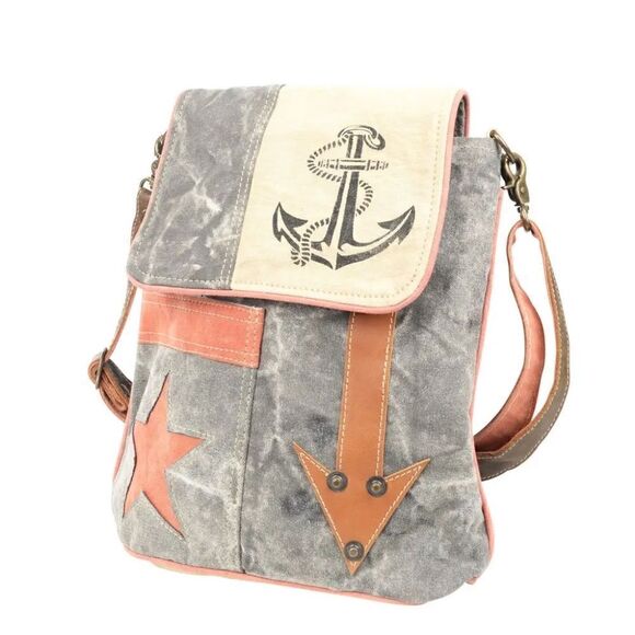 NEW! Awesome Recycled Military Canvas Shoulder Bag Crossbody Star Arrow Anchor - Picture 2 of 3